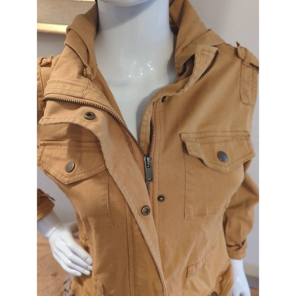 Market & Spruce Kathleen Cargo Full Zip Hooded Jacket Tan Size Small - Picture 4 of 11